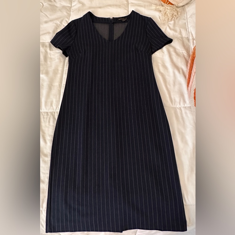 Banana Republic Navy and White Vertical Stripe Midi Dress